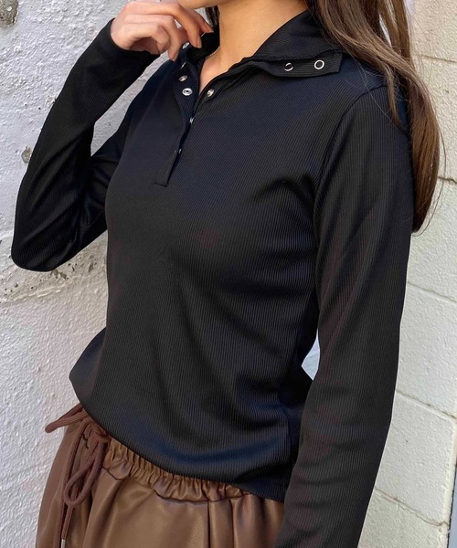 NANEA(ナネア)の「スナップボタンリブTシャツ(Tシャツ/カットソー・レディース・グレー/ブラック/ホワイト・SMALL/MEDIUM/LARGE)」の5枚目の写真