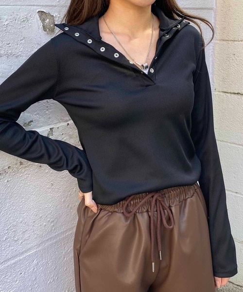 NANEA(ナネア)の「スナップボタンリブTシャツ(Tシャツ/カットソー・レディース・グレー/ブラック/ホワイト・SMALL/MEDIUM/LARGE)」の8枚目の写真