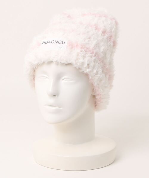 セール】【float】ふわふわ ボーダー フェイクファー ニット帽（ニット