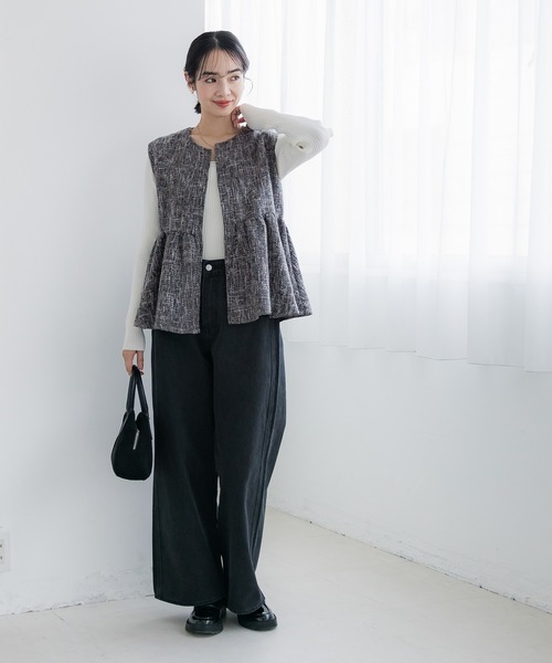 coca（coca）（コカ）の「ツイードフレアベスト（ベスト・レディース・ブラック/その他/グレー・M/L）」の5枚目の写真
