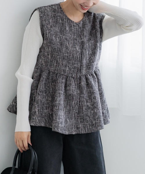 coca（coca）（コカ）の「ツイードフレアベスト（ベスト・レディース・ブラック/その他/グレー・M/L）」の10枚目の写真