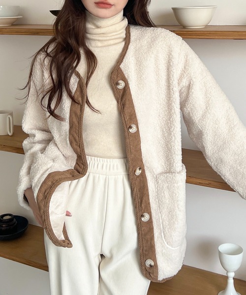 SHEPP（シープ）の「ボアコーデュロイ オーバーサイズジャケット（ブルゾン・レディース・ブラウン/アイボリー・S/M/L）」の14枚目の写真