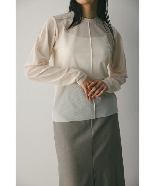 STYLEMIXER（スタイルミキサー）の「ソフトメッシュトップ（シャツ/ブラウス・レディース・ブラウン/アイボリー/ピンク/グレー・FREE）」の2枚目の写真