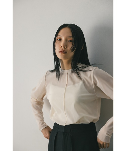 STYLEMIXER（スタイルミキサー）の「ソフトメッシュトップ（シャツ/ブラウス・レディース・ブラウン/アイボリー/ピンク/グレー・FREE）」の7枚目の写真