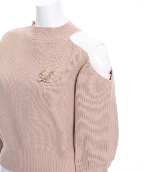 clear（クリア）の「≪再入荷≫ブローチ付き肩スリット畦編み長袖ニットトップス[大人 フェミニン]（ニット/セーター・レディース・ピンクベージュ/ブラック/アイボリー・F）」の9枚目の写真