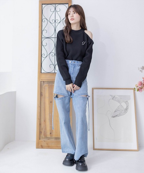 clear（クリア）の「≪再入荷≫ブローチ付き肩スリット畦編み長袖ニットトップス[大人 フェミニン]（ニット/セーター・レディース・ピンクベージュ/ブラック/アイボリー・F）」の20枚目の写真