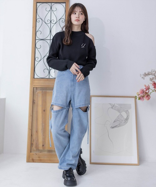 clear（クリア）の「≪再入荷≫ブローチ付き肩スリット畦編み長袖ニットトップス[大人 フェミニン]（ニット/セーター・レディース・ピンクベージュ/ブラック/アイボリー・F）」の21枚目の写真