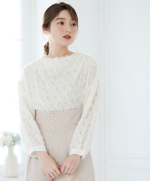 12Twelve Agenda（トゥエルブ　アジェンダ）の「フェザーカットジャガードドレープネックブラウス（シャツ/ブラウス・レディース・ブラック/オフホワイト・M）」の14枚目の写真