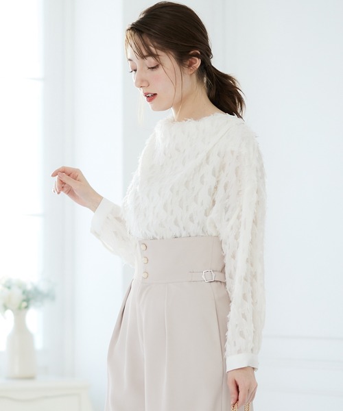12Twelve Agenda（トゥエルブ　アジェンダ）の「フェザーカットジャガードドレープネックブラウス（シャツ/ブラウス・レディース・ブラック/オフホワイト・M）」の7枚目の写真
