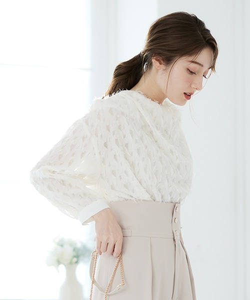 12Twelve Agenda（トゥエルブ　アジェンダ）の「フェザーカットジャガードドレープネックブラウス（シャツ/ブラウス・レディース・ブラック/オフホワイト・M）」の8枚目の写真