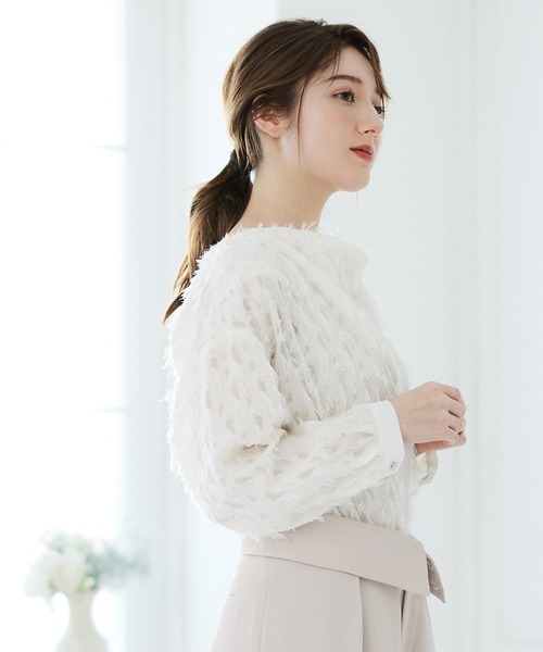 12Twelve Agenda（トゥエルブ　アジェンダ）の「フェザーカットジャガードドレープネックブラウス（シャツ/ブラウス・レディース・ブラック/オフホワイト・M）」の9枚目の写真