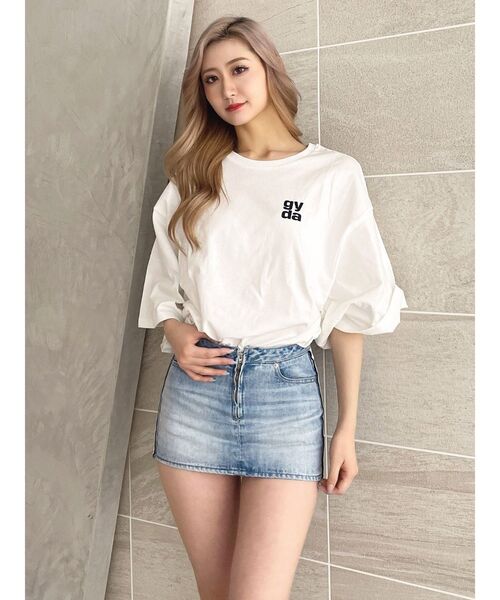 GYDA（ジェイダ）の「ハイウエストサイドライン デニムスカートライクショートパンツ（デニムスカート・レディース・インディゴブルー/ライトブルー・MEDIUM/SMALL）」の13枚目の写真