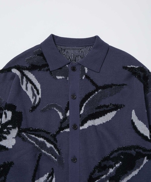 JUNRED（ジュンレッド）の「ボタニカルジャガードニットカーディガン（カーディガン/ボレロ・メンズ・ネイビー/オフホワイト・L/S/M）」の4枚目の写真