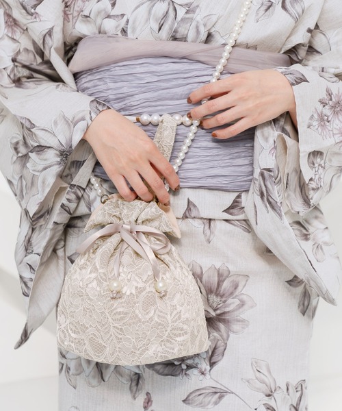 Dita（ディータ）の「ころんと大人かわいい。レース巾着【W】（和装小物・レディース・アイボリー/ブラック/ブルーグレー/ピンクベージュ/ワイン/ベージュ/ネイビー/グレー/ラベンダー・FREE）」の2枚目の写真