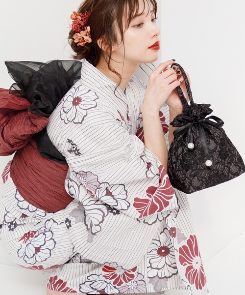 Dita（ディータ）の「ころんと大人かわいい。レース巾着【W】（和装小物・レディース・アイボリー/ブラック/ブルーグレー/ピンクベージュ/ワイン/ベージュ/ネイビー/グレー/ラベンダー・FREE）」の20枚目の写真