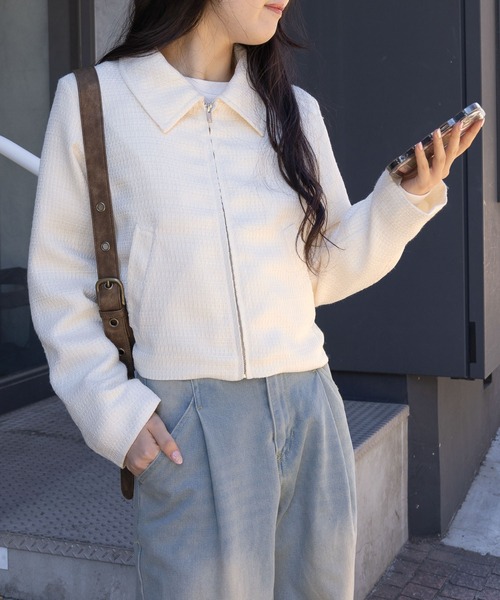 3.3 Field Trip （3.3フィールドトリップ）の「3.3 Field Trip／ツイードZIPジャケット 2101904（ブルゾン・レディース・アイボリー/ブラック/パープル・FREE）」の3枚目の写真