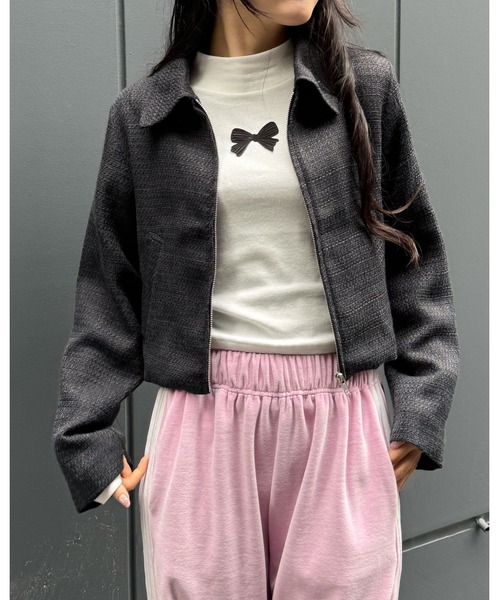 3.3 Field Trip （3.3フィールドトリップ）の「3.3 Field Trip／ツイードZIPジャケット 2101904（ブルゾン・レディース・アイボリー/ブラック/パープル・FREE）」の2枚目の写真