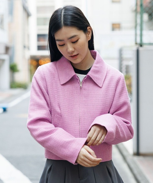 3.3 Field Trip （3.3フィールドトリップ）の「3.3 Field Trip／ツイードZIPジャケット 2101904（ブルゾン・レディース・アイボリー/ブラック/パープル・FREE）」の7枚目の写真