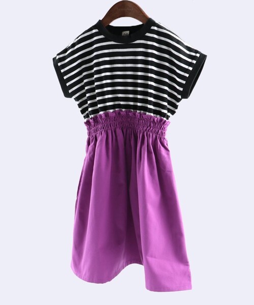 DRC branshes（ディーアールシーブランシェス）の「【WEB限定/DRC/お肌に嬉しい綿100％】ウエスト切替ドッキング半袖ワンピース（ワンピース・キッズ・ブラック/カーキオリーブ/ベージュ/フューシャピンク/ブルー/オフホワイト・150/140/120/90/110/130/100）」の6枚目の写真