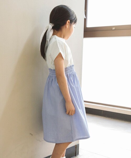 DRC branshes（ディーアールシーブランシェス）の「【WEB限定/DRC/お肌に嬉しい綿100％】ウエスト切替ドッキング半袖ワンピース（ワンピース・キッズ・ブラック/カーキオリーブ/ベージュ/フューシャピンク/ブルー/オフホワイト・150/140/120/90/110/130/100）」の16枚目の写真