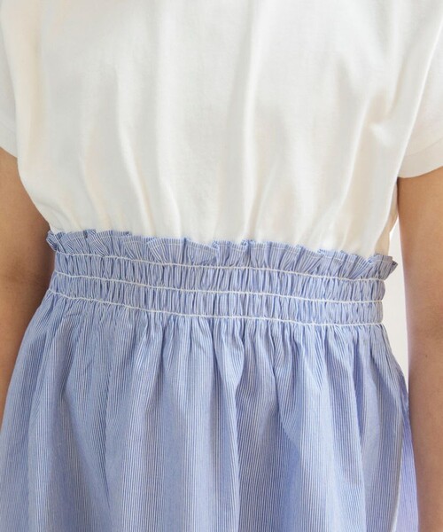 DRC branshes（ディーアールシーブランシェス）の「【WEB限定/DRC/お肌に嬉しい綿100％】ウエスト切替ドッキング半袖ワンピース（ワンピース・キッズ・ブラック/カーキオリーブ/ベージュ/フューシャピンク/ブルー/オフホワイト・150/140/120/90/110/130/100）」の17枚目の写真