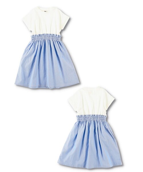 DRC branshes（ディーアールシーブランシェス）の「【WEB限定/DRC/お肌に嬉しい綿100％】ウエスト切替ドッキング半袖ワンピース（ワンピース・キッズ・ブラック/カーキオリーブ/ベージュ/フューシャピンク/ブルー/オフホワイト・150/140/120/90/110/130/100）」の7枚目の写真