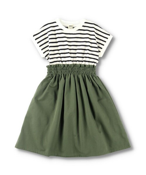 DRC branshes（ディーアールシーブランシェス）の「【WEB限定/DRC/お肌に嬉しい綿100％】ウエスト切替ドッキング半袖ワンピース（ワンピース・キッズ・ブラック/カーキオリーブ/ベージュ/フューシャピンク/ブルー/オフホワイト・150/140/120/90/110/130/100）」の10枚目の写真