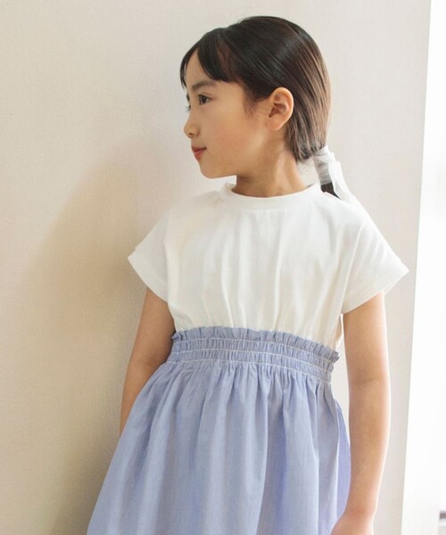 DRC branshes（ディーアールシーブランシェス）の「【WEB限定/DRC/お肌に嬉しい綿100％】ウエスト切替ドッキング半袖ワンピース（ワンピース・キッズ・ブラック/カーキオリーブ/ベージュ/フューシャピンク/ブルー/オフホワイト・150/140/120/90/110/130/100）」の15枚目の写真