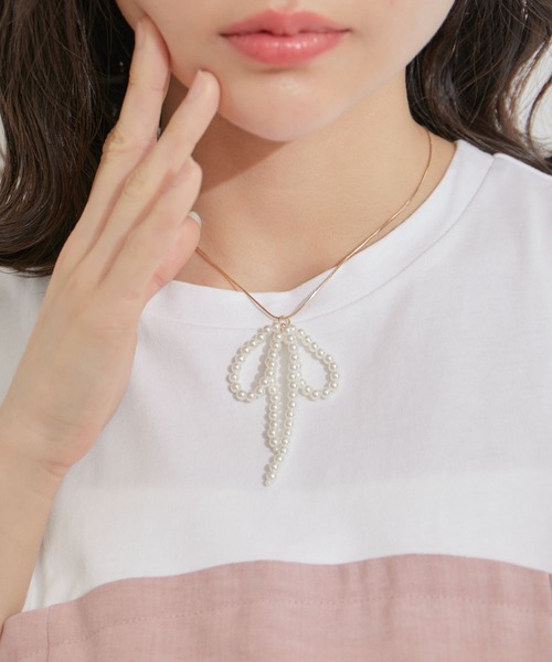 VIS（ビス）の「パールリボントップネックレス（ネックレス・レディース・シルバー/ゴールド・FREE）」の2枚目の写真