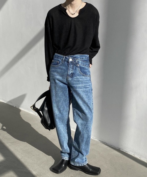 NOWLE(ノウル)の「【NOWLE】ワッフル デザイン ミニ Uネック 無地 ロンT(Tシャツ/カットソー・メンズ・グレー/ホワイト/ブラック・X-LARGE/LARGE/MEDIUM)」の9枚目の写真