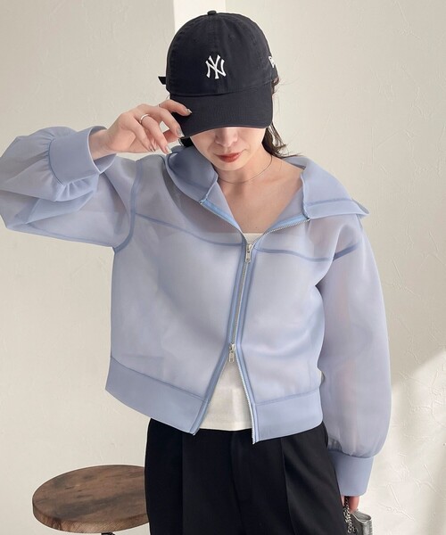 fredy emue（フレディエミュ）の「シアーダンボールフードブルゾン（ブルゾン・レディース・ブラック/サックスブルー・38）」の8枚目の写真