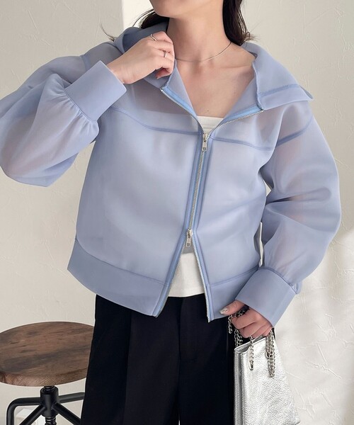 fredy emue（フレディエミュ）の「シアーダンボールフードブルゾン（ブルゾン・レディース・ブラック/サックスブルー・38）」の13枚目の写真