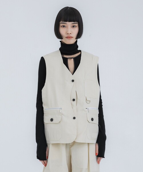 IHNN（イン）の「【IHNN/イン】BONDING FISHING VEST（ベスト・レディース・ベージュ/ブラック・FREE）」の5枚目の写真
