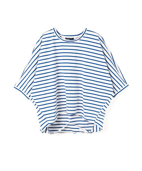 mizuiroind(ミズイロインド)の「mizuiro ind ボーダードルマンコクーンプルオーバー(Tシャツ/カットソー・レディース・ブルー/ネイビー/ブラック・FREE)」の1枚目の写真