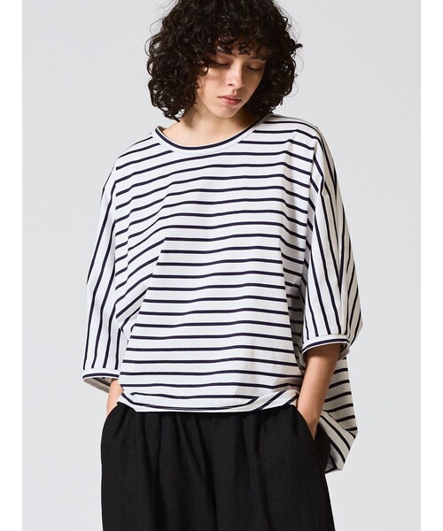 mizuiroind(ミズイロインド)の「mizuiro ind ボーダードルマンコクーンプルオーバー(Tシャツ/カットソー・レディース・ブルー/ネイビー/ブラック・FREE)」の2枚目の写真