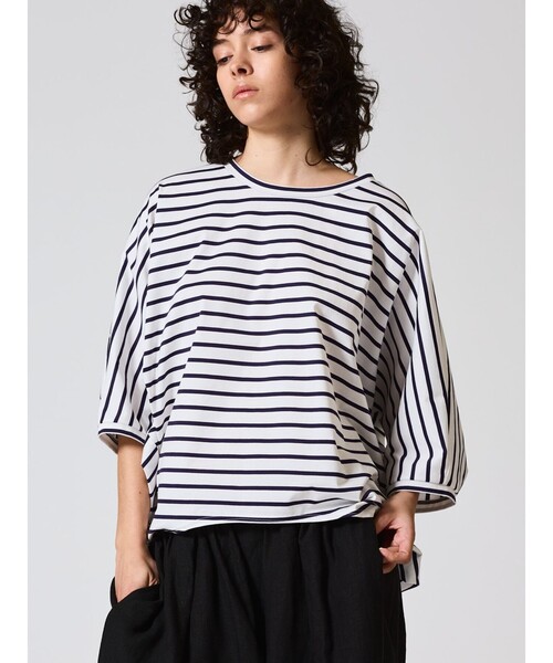 mizuiroind(ミズイロインド)の「mizuiro ind ボーダードルマンコクーンプルオーバー(Tシャツ/カットソー・レディース・ブルー/ネイビー/ブラック・FREE)」の8枚目の写真