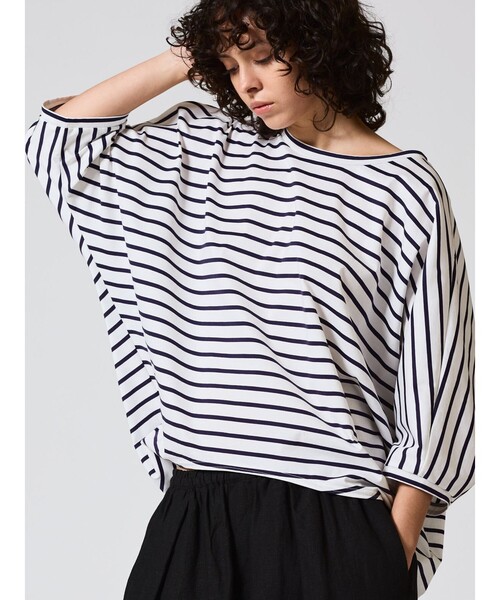 mizuiroind(ミズイロインド)の「mizuiro ind ボーダードルマンコクーンプルオーバー(Tシャツ/カットソー・レディース・ブルー/ネイビー/ブラック・FREE)」の15枚目の写真