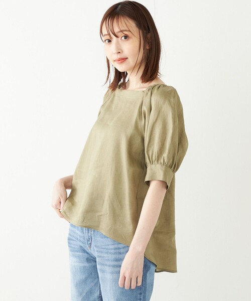 style＋confort 麻白色パフスリーブブラウス ブラウス レディース きれいめ 40代 春夏秋新作 オシャレ