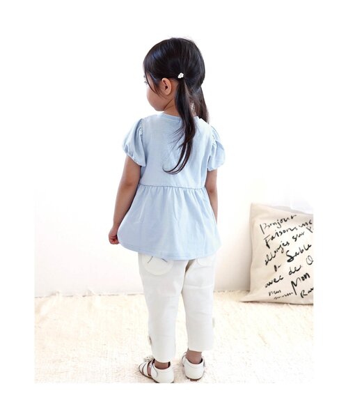 apres les cours（アプレレクール）の「ペプラムパフスリーブトップス（Tシャツ/カットソー・キッズ・ピンク/ネイビー/ドット/ブラック/サックスブルー・110/100/80/140/130/120/90）」の8枚目の写真