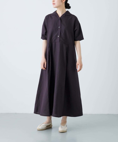 24SS ✨かぐれ リヨセルリネン半袖ワンピース　ロング　ブルー　洗える かぐれ（カグレ）の「リヨセルリネン半袖ワンピース（ワンピース