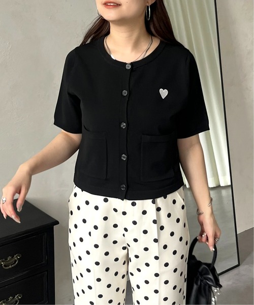 prose verse（プロズヴェール）の「ハート刺繍ハーフスリーブカーディガン（カーディガン/ボレロ・レディース・アイボリー/ブラック/ホワイト系その他・ﾌﾘ-）」の3枚目の写真