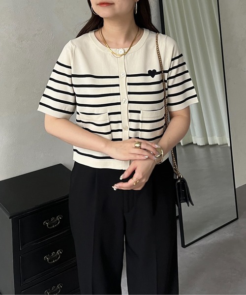 prose verse（プロズヴェール）の「ハート刺繍ハーフスリーブカーディガン（カーディガン/ボレロ・レディース・アイボリー/ブラック/ホワイト系その他・ﾌﾘ-）」の21枚目の写真