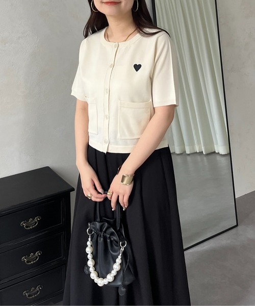 prose verse（プロズヴェール）の「ハート刺繍ハーフスリーブカーディガン（カーディガン/ボレロ・レディース・アイボリー/ブラック/ホワイト系その他・ﾌﾘ-）」の4枚目の写真