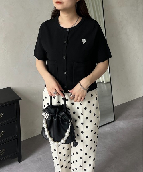 prose verse（プロズヴェール）の「ハート刺繍ハーフスリーブカーディガン（カーディガン/ボレロ・レディース・アイボリー/ブラック/ホワイト系その他・ﾌﾘ-）」の11枚目の写真