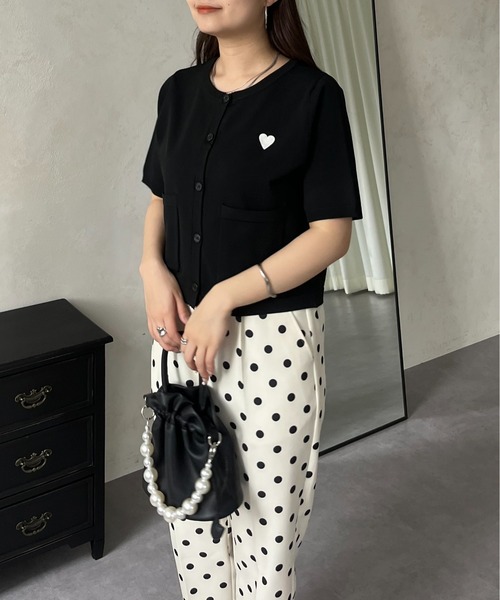 prose verse（プロズヴェール）の「ハート刺繍ハーフスリーブカーディガン（カーディガン/ボレロ・レディース・アイボリー/ブラック/ホワイト系その他・ﾌﾘ-）」の16枚目の写真