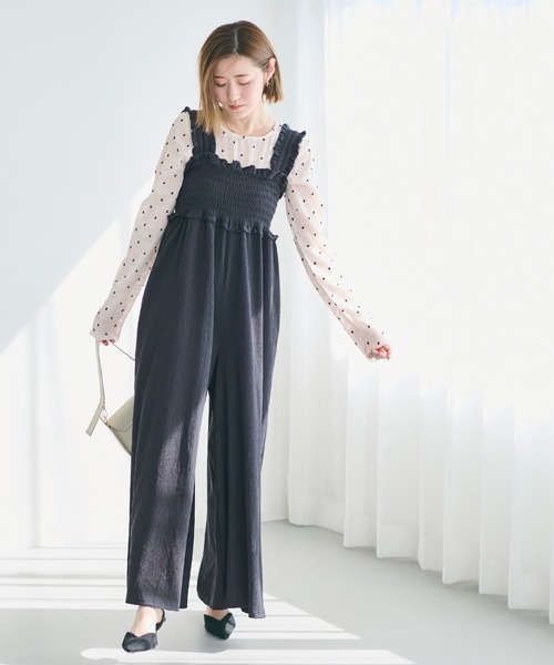 coca（coca）（コカ）の「シャーリングフリルオールインワン（つなぎ/オールインワン・レディース・A/ブラック/ネイビー/B・L/M）」の20枚目の写真