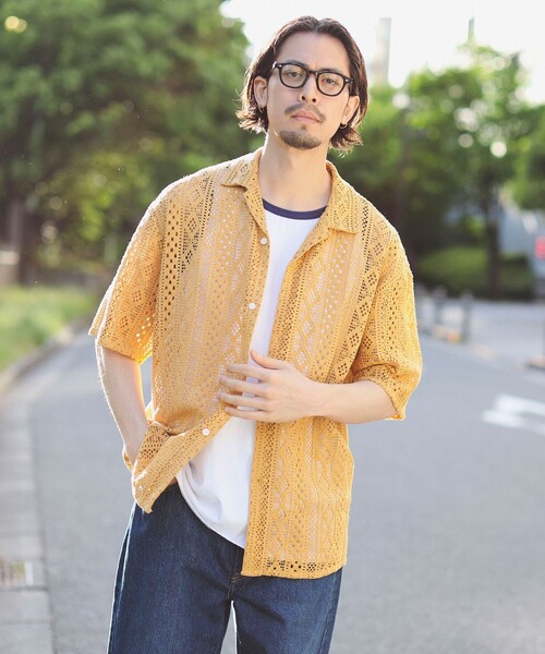 B:MING by BEAMS（ビーミングバイビームス）の「B:MING by BEAMS / レース オープンカラー シャツ（シャツ/ブラウス・メンズ・イエロー系その他5/ブラック・LARGE/MEDIUM/X-LARGE/SMALL）」の2枚目の写真