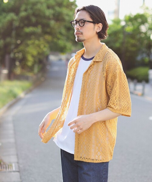 B:MING by BEAMS（ビーミングバイビームス）の「B:MING by BEAMS / レース オープンカラー シャツ（シャツ/ブラウス・メンズ・イエロー系その他5/ブラック・LARGE/MEDIUM/X-LARGE/SMALL）」の6枚目の写真