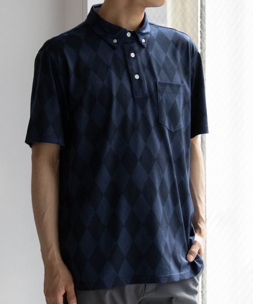 NAVY（ネイビー）の「総柄カノコポロシャツ（ポロシャツ・メンズ・ホワイト/ネイビー/グレー/ブラック・S/M/L/XL/XXL）」の4枚目の写真