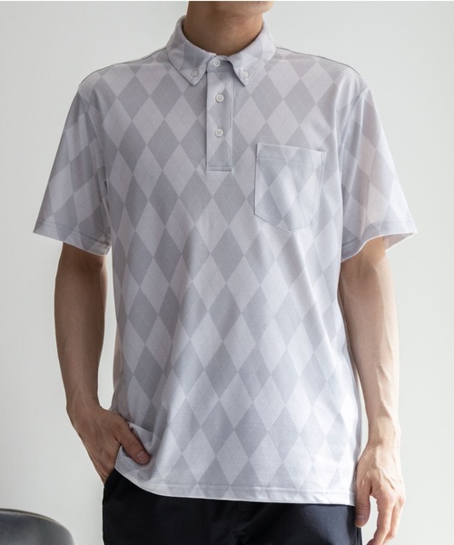NAVY（ネイビー）の「総柄カノコポロシャツ（ポロシャツ・メンズ・ホワイト/ネイビー/グレー/ブラック・S/M/L/XL/XXL）」の3枚目の写真